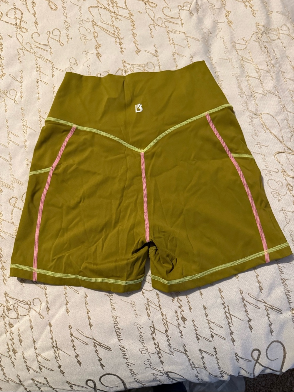 Buff bunny  Olive Green High-Waist Performance Shorts with Pink Trim